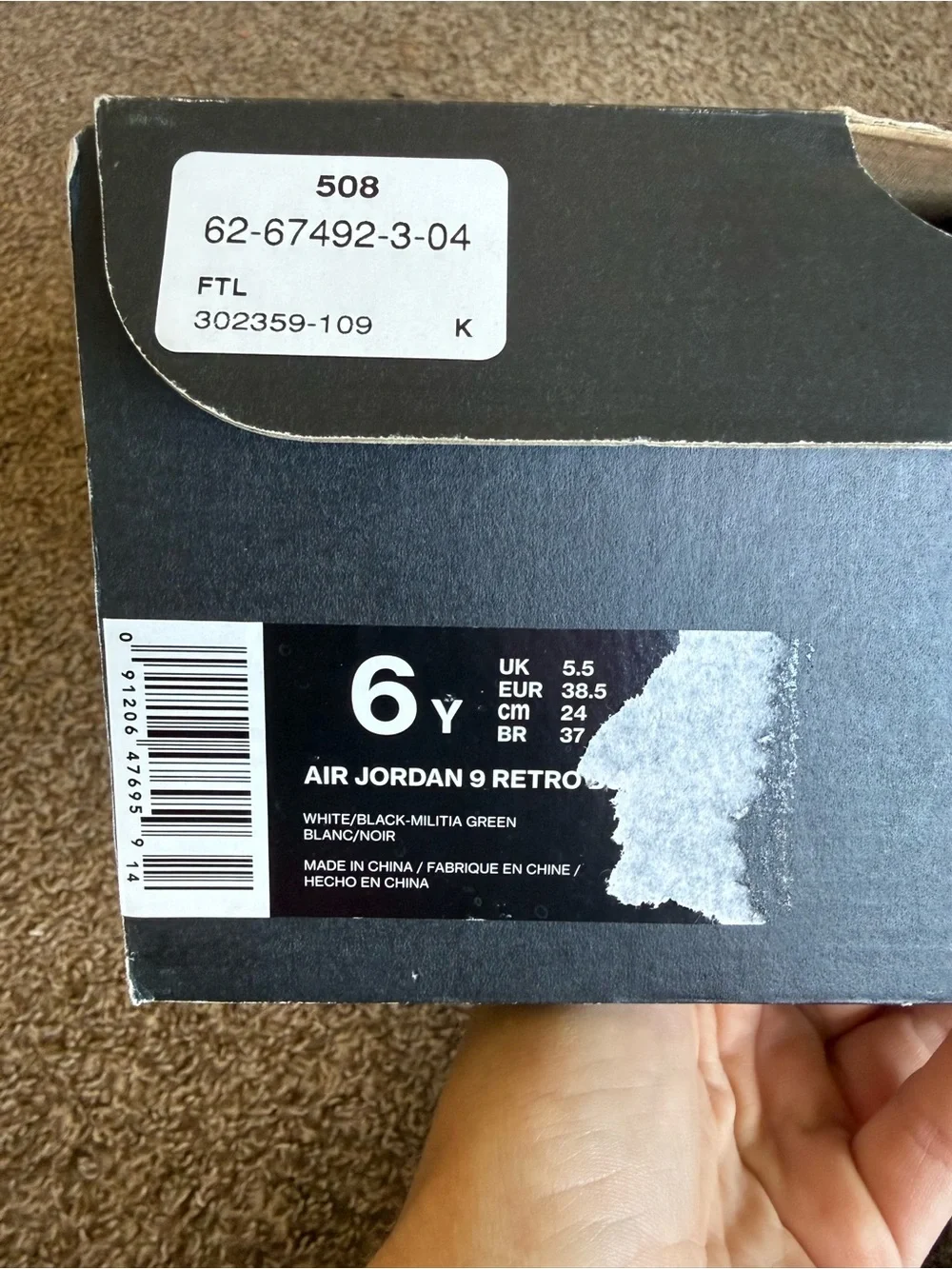 Jordan Kids' White and Olive High-Top Sneakers